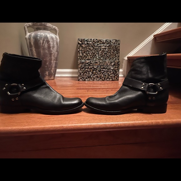 Frye 76871 Phillip Harness Black Leather Pull On Moto Boors - Picture 10 of 11